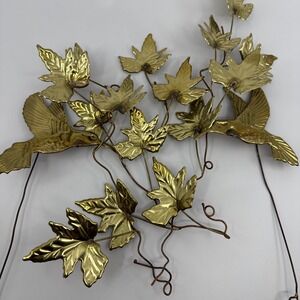 Vintage Goldtone Metal Art Wall Hanging Hummingbirds And Leaves  Branches